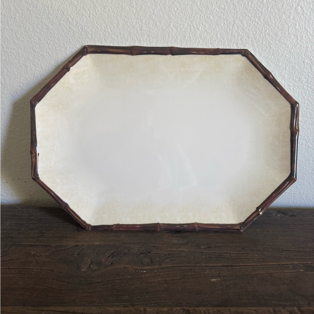 Williams Sonoma melamine serving tray bamboo accents 16x11